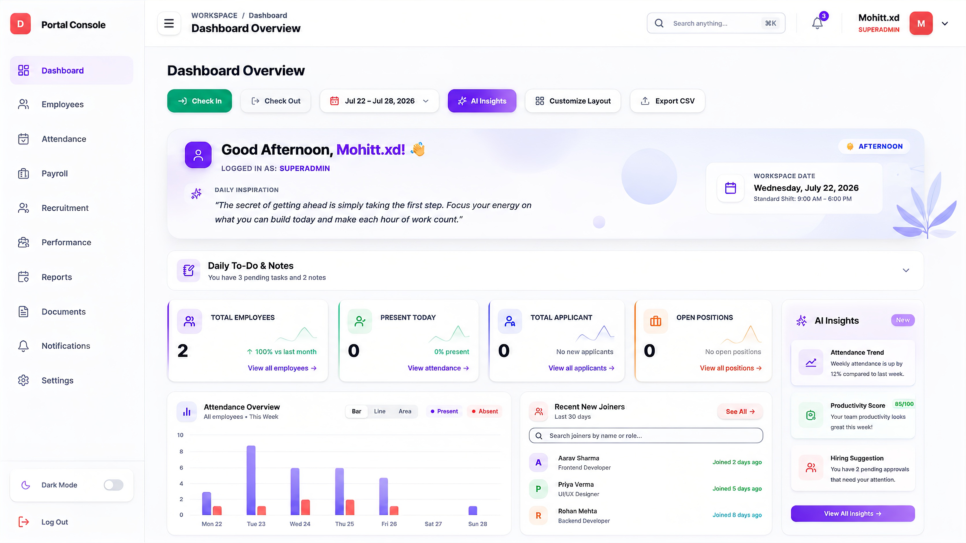 HRMS AI Dashboard Preview